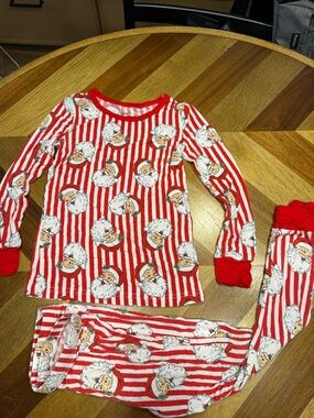 Caden Lane Red & White Santa Stripe Kids Bamboo Pajama Set Preowned